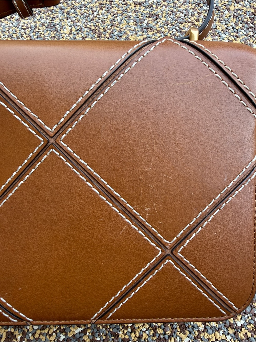Tory Burch Quilted Logo Crossbody Bag in Tan with Gold Hardware - Picture 12 of 12